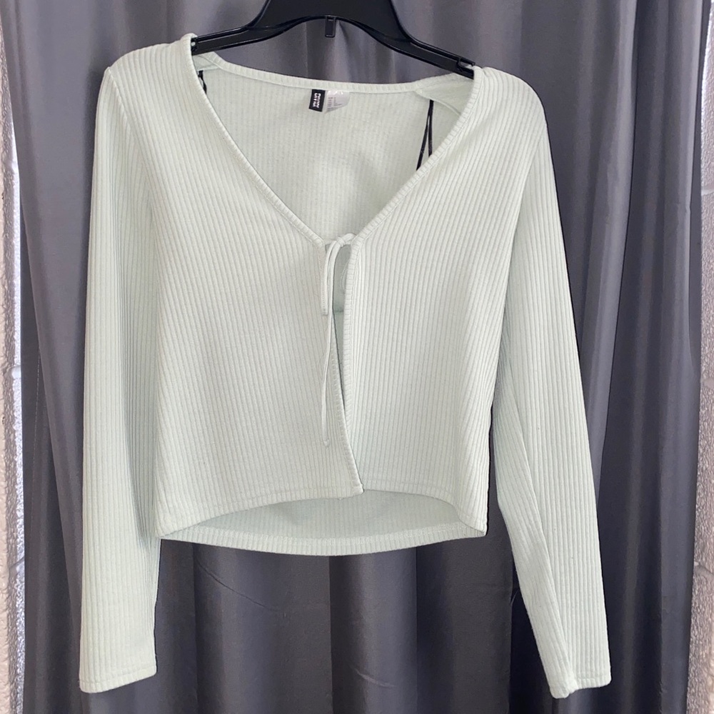 Mint green tie front shirt
